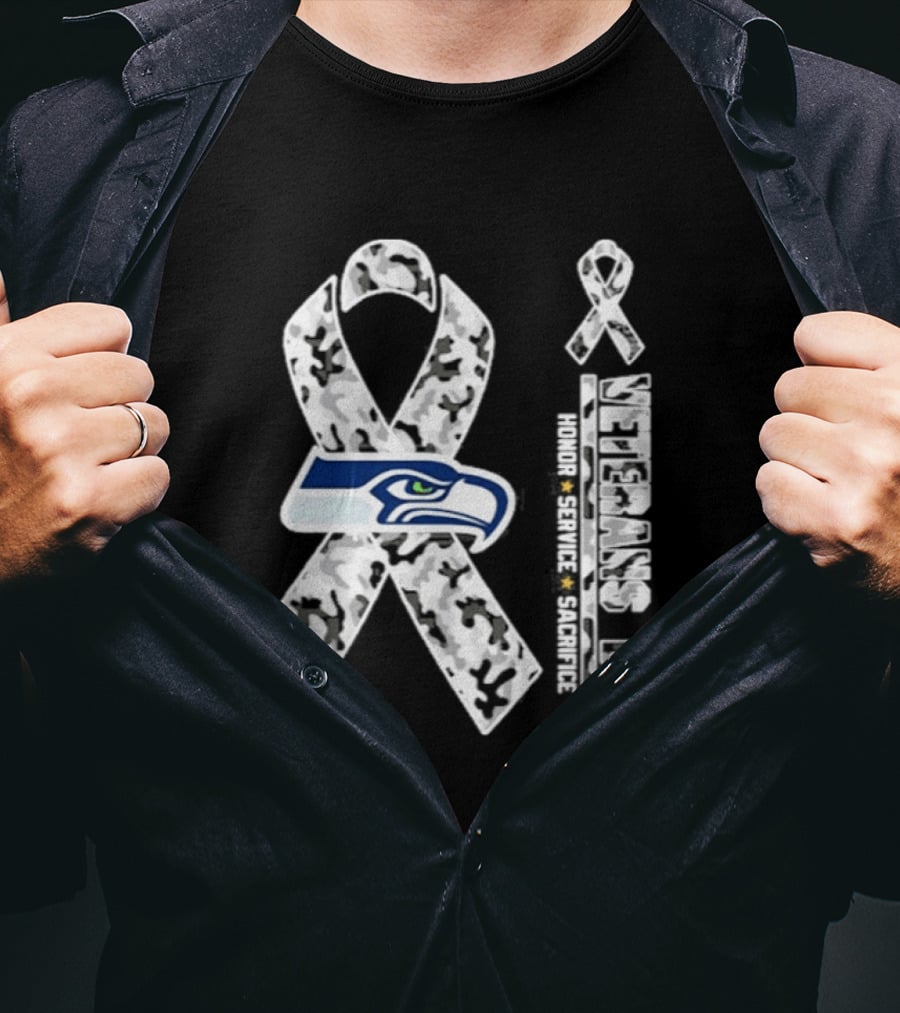 Seattle Seahawks Veterans Day 2026 Honor Service Sacrifice Ribbon Camo T-Shirt