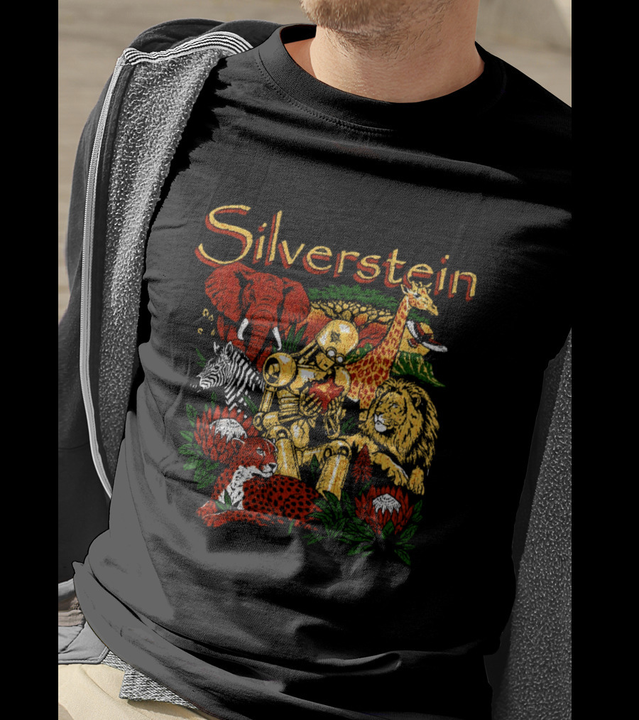 Silverstein South African 2026 Tour Wildlife Artistry With Golden Robots And Iconic Animals T-Shirt