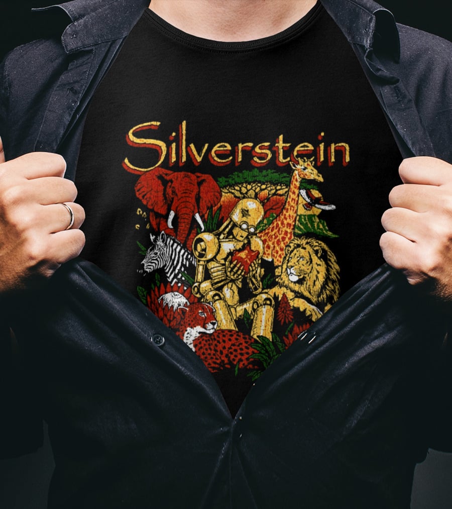 Silverstein South African 2026 Tour Wildlife Artistry With Golden Robots And Iconic Animals T-Shirt