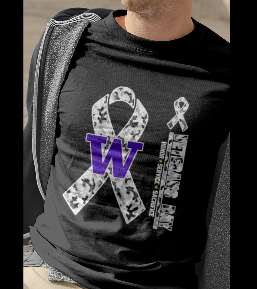 Washington Huskies Veterans Day 2026 Honor Service Sacrifice Camouflage Ribbon T-Shirt