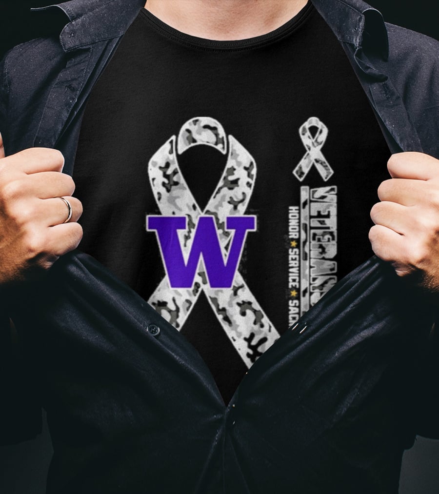 Washington Huskies Veterans Day 2026 Honor Service Sacrifice Camouflage Ribbon T-Shirt