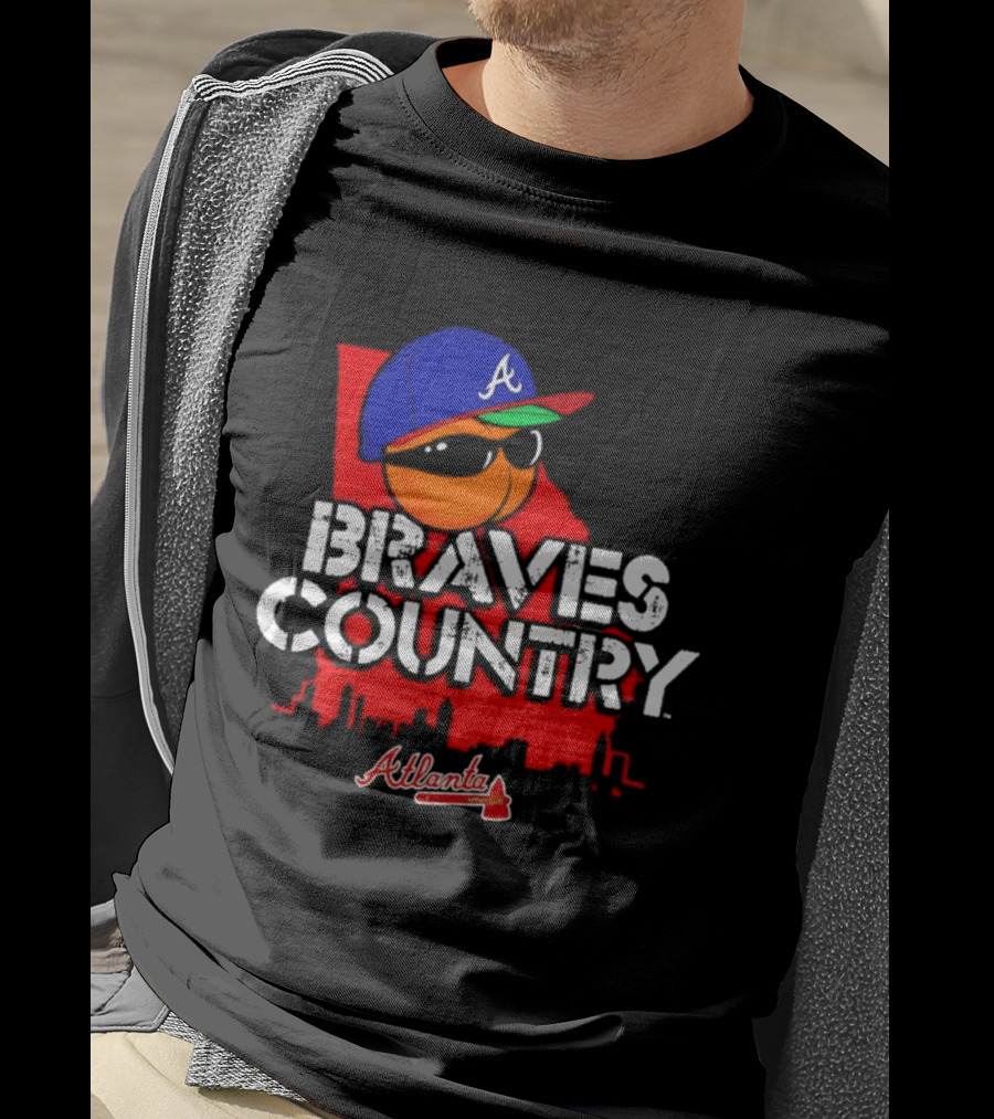 Braves Country Atlanta A Cap Sunglasses Georgia Map Red Skyline T-Shirt