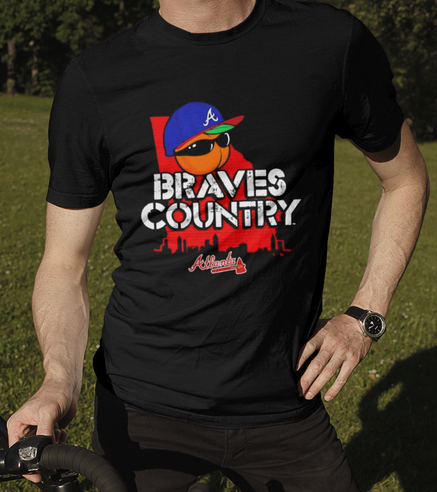 Braves Country Atlanta A Cap Sunglasses Georgia Map Red Skyline T-Shirt
