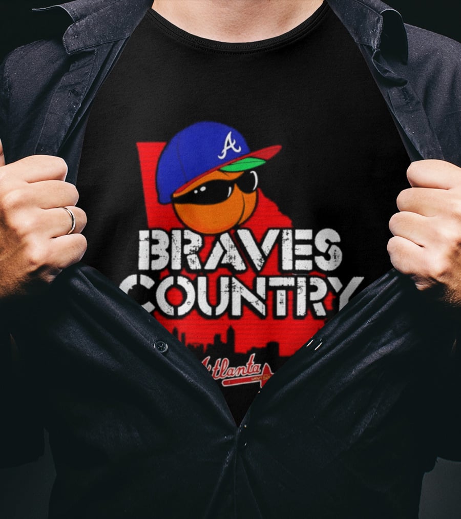 Braves Country Atlanta A Cap Sunglasses Georgia Map Red Skyline T-Shirt