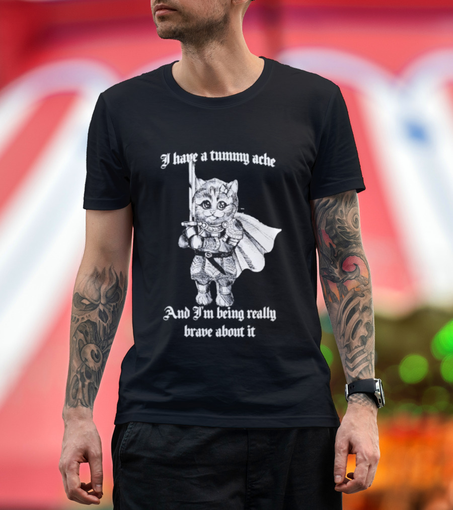 I Have A Tummy Ache And I'm Being Really Brave About It Knight Cat With Sword T-Shirt