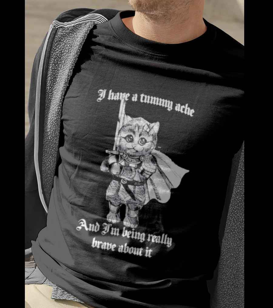 I Have A Tummy Ache And I'm Being Really Brave About It Knight Cat With Sword T-Shirt