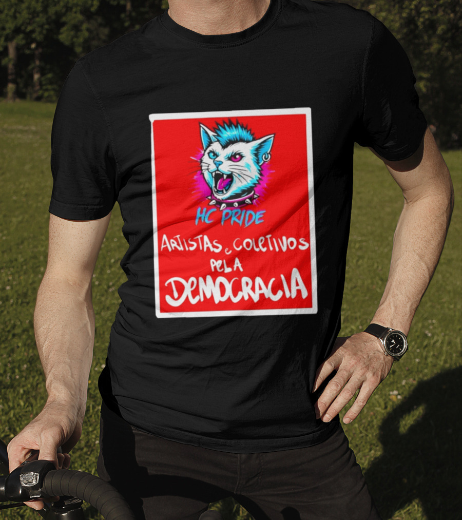 HC Pride Cat Rock Artistas E Coletivos Pela Democracia T-Shirt