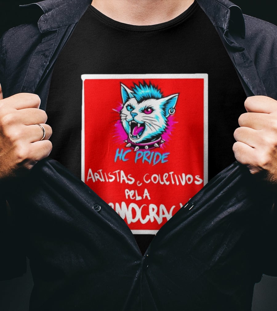 HC Pride Cat Rock Artistas E Coletivos Pela Democracia T-Shirt