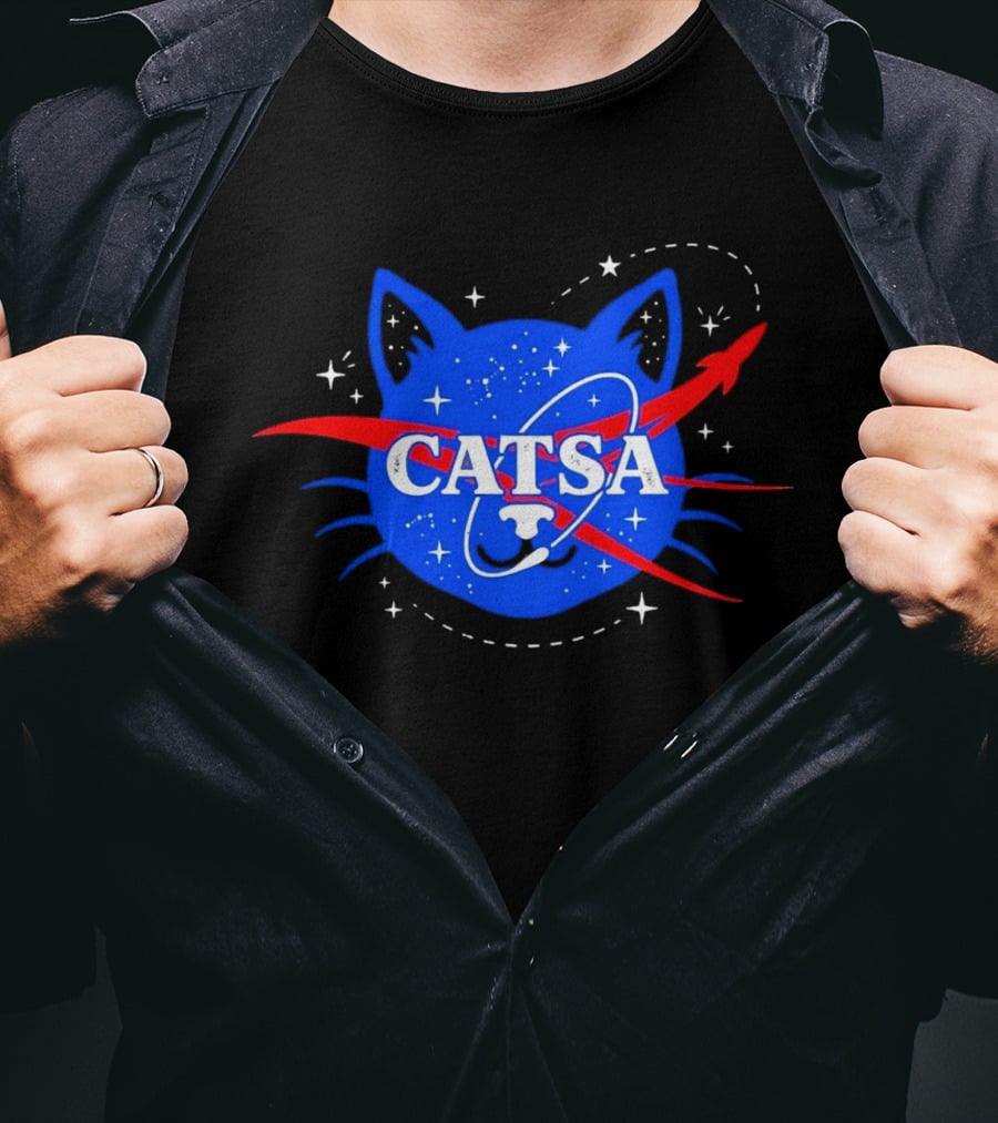 CATSA Space Cat NASA Science Logo Rocket Astronaut T-Shirt