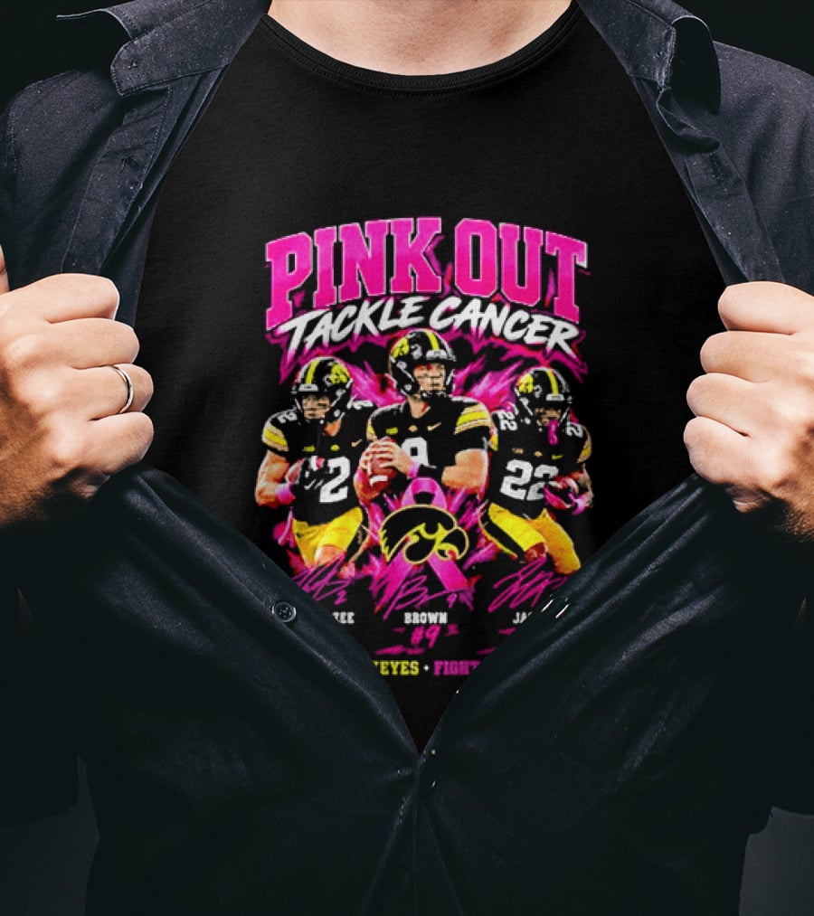 Iowa Hawkeyes Pink Out Tackle Cancer Fight Together Signatures 22 84 10 T-Shirt