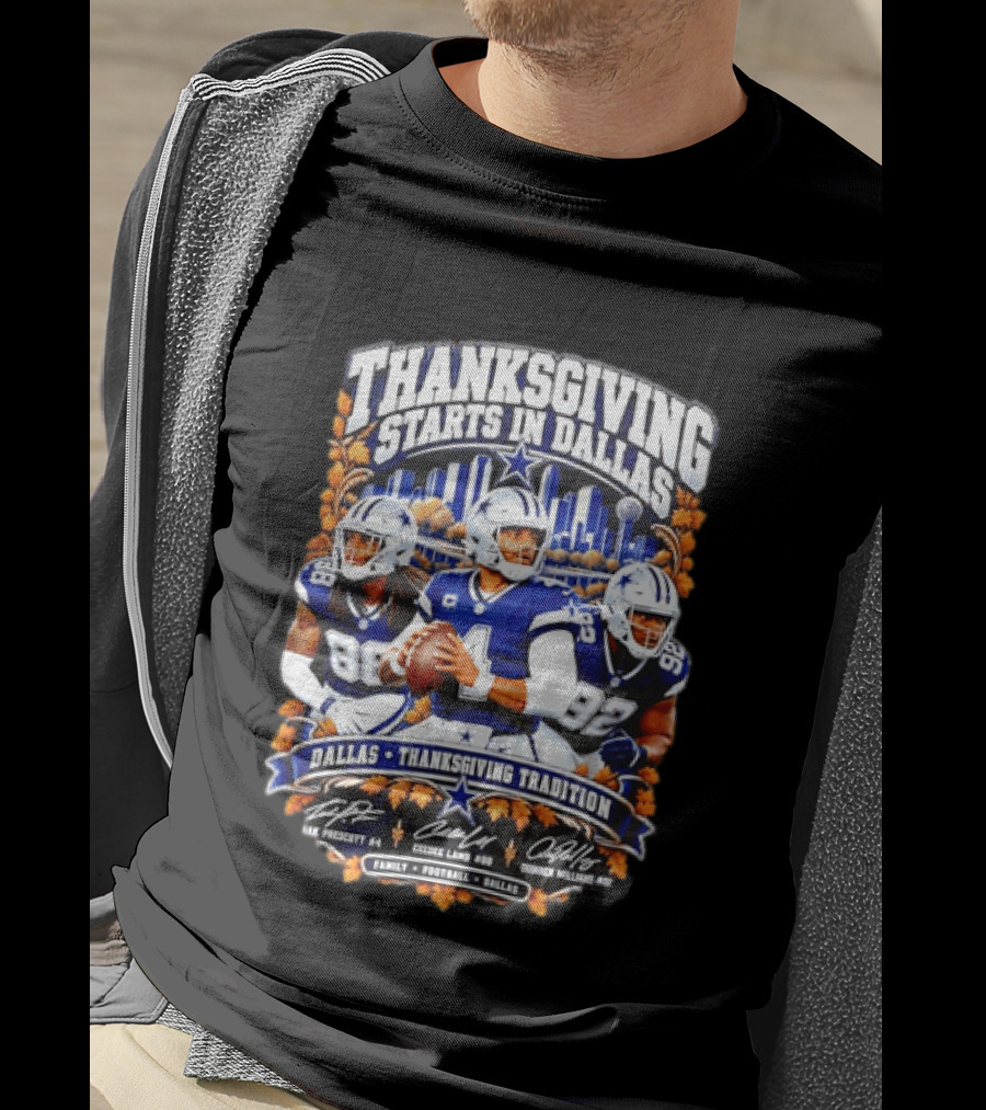 Thanksgiving Tradition Dallas Cowboys Dak Prescott CeeDee Lamb Osa Odighizuwa Family Football T-Shirt