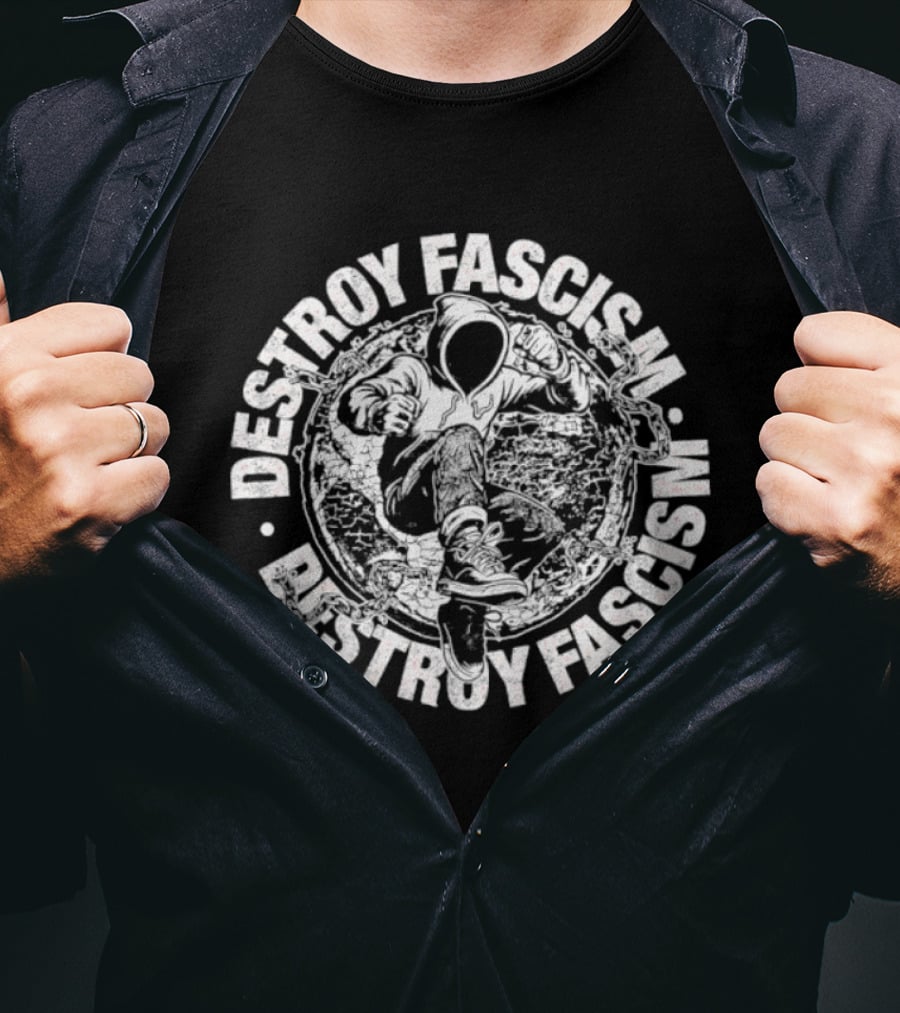 Destroy Fascism Anti Fascist Activism Circle Motif T-Shirt