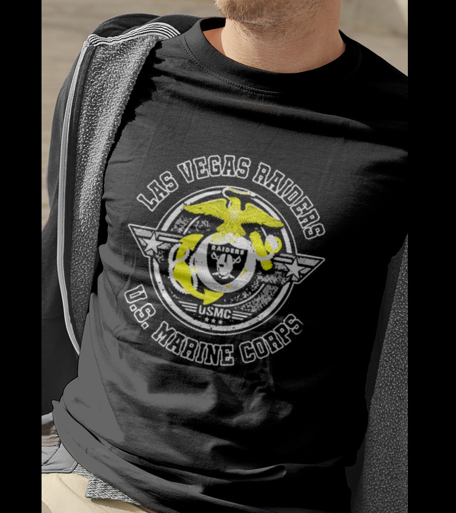 Las Vegas Raiders US Marine Corps USMC Winged Emblem Military Pride T-Shirt