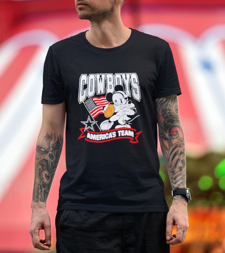 Cowboys Mickey Mouse Americans Team Flag Football T-Shirt
