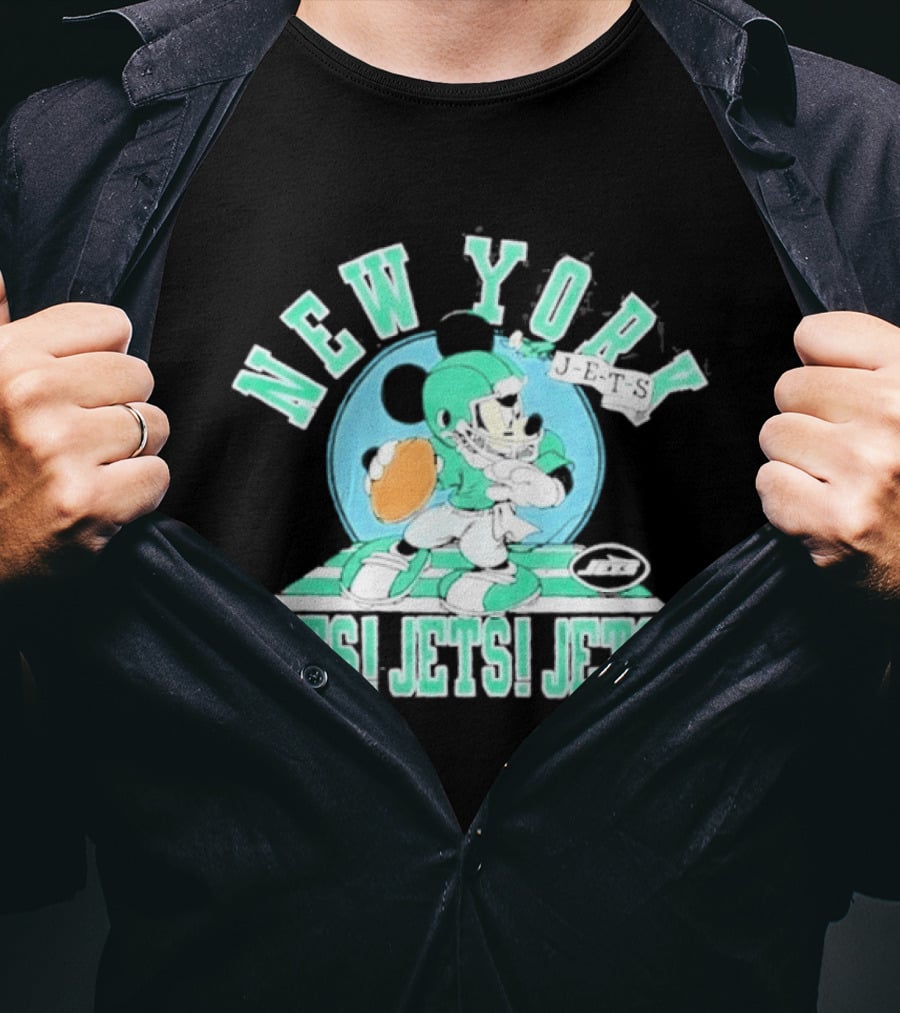 New York Jets Mickey Mouse Football Jets! Jets! Jets! T-Shirt