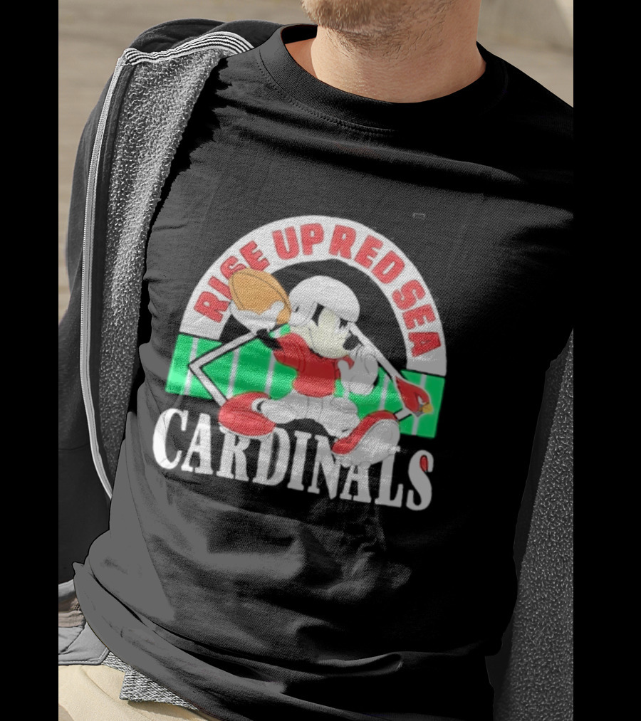 Rise Up Red Sea Cardinals Mickey Mouse Football Team Spirit T-Shirt