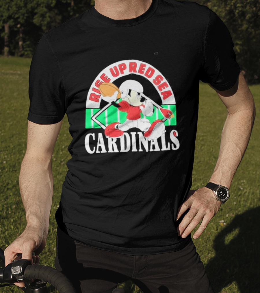 Rise Up Red Sea Cardinals Mickey Mouse Football Team Spirit T-Shirt