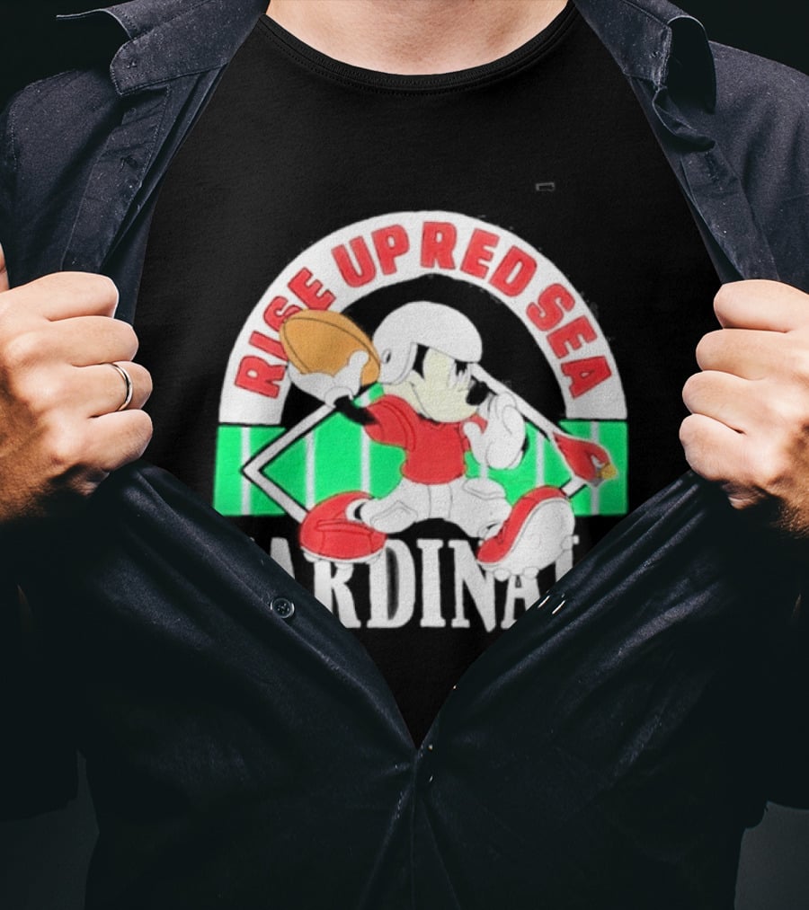 Rise Up Red Sea Cardinals Mickey Mouse Football Team Spirit T-Shirt