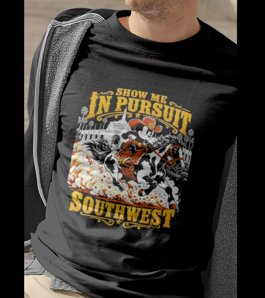 Show Me In Pursuit Southwest Los Angeles Memorial Coliseum Cowboy Scene T-Shirt