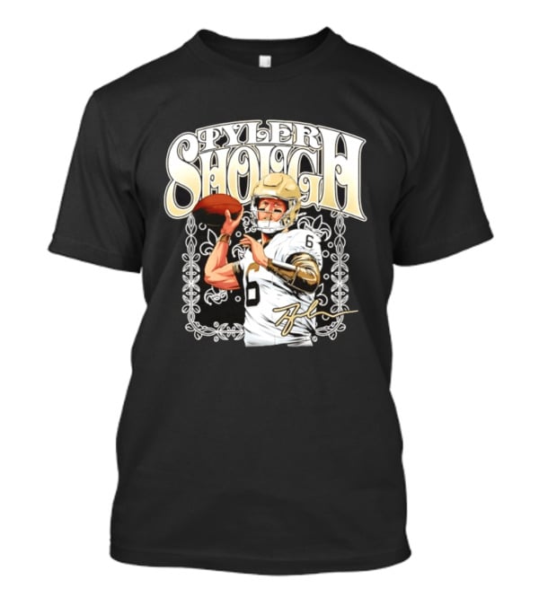 Tyler Shough New Orleans Saints Groovy Football Art With Player Signature T-Shirt