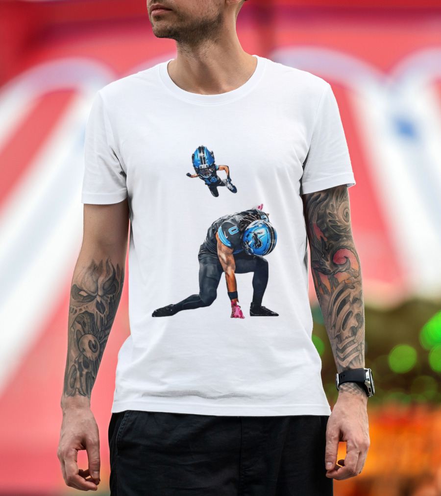 Amon Ra St. Brown Jahmyr Gibbs Super Hero Celebration Football Lions T-Shirt