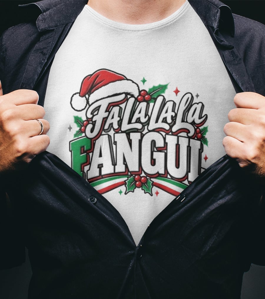 Fa La La La La Fangul Santa Hat And Holly Christmas Humor T-Shirt