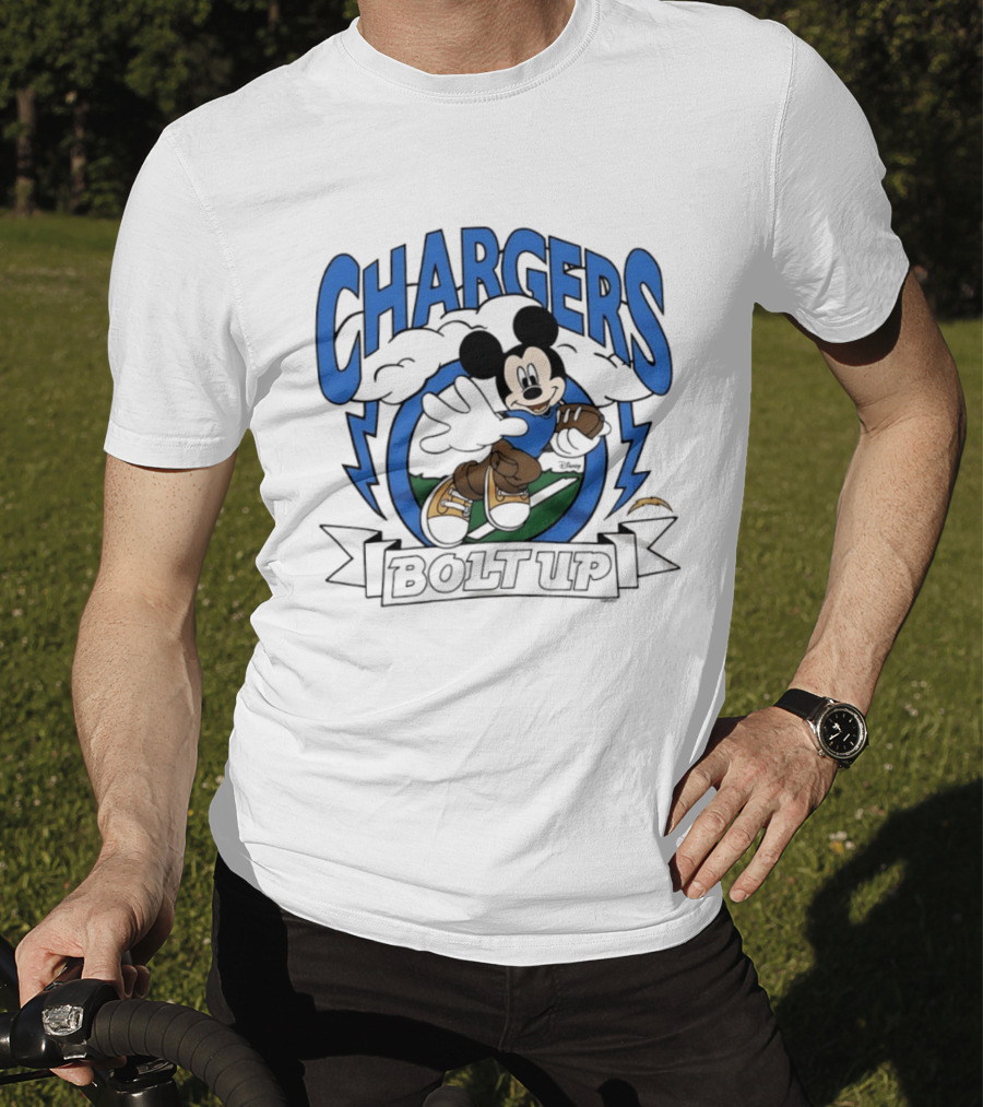 Los Angeles Chargers Mickey Mouse Bolt Up Football 2026 T-Shirt