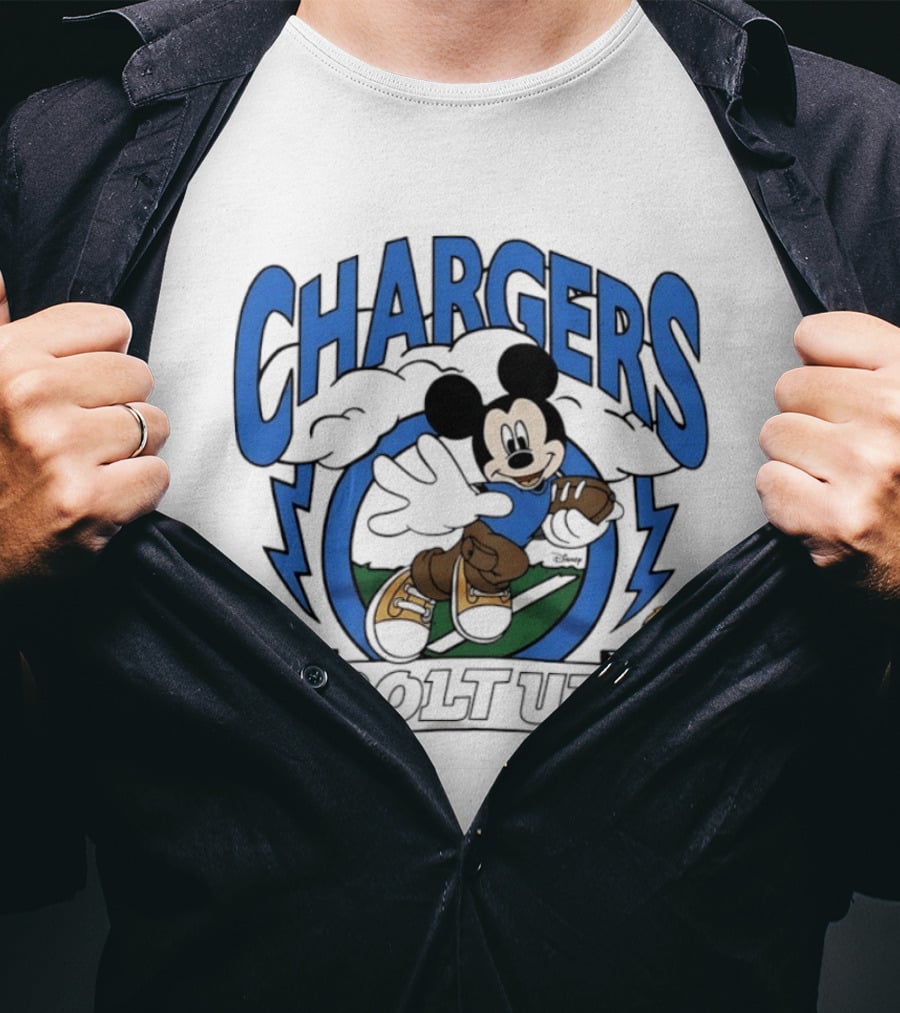 Los Angeles Chargers Mickey Mouse Bolt Up Football 2026 T-Shirt