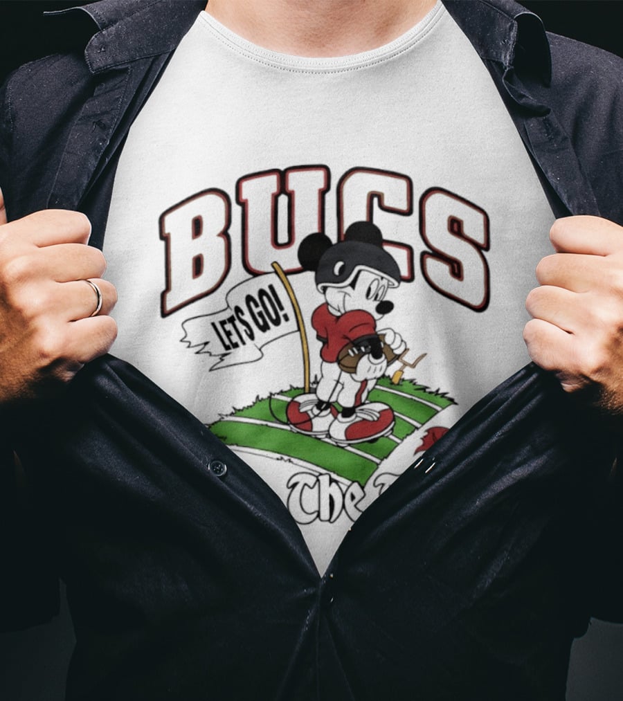 Bucs Raise The Flags Mickey Mouse Let's Go Tampa Bay Buccaneers T-Shirt