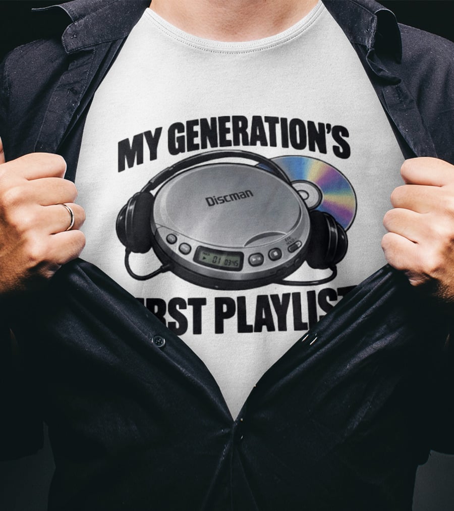 Retro Discman My Generation's First Playlist CD Player Headphones 90s Music Nostalgia T-Shirt