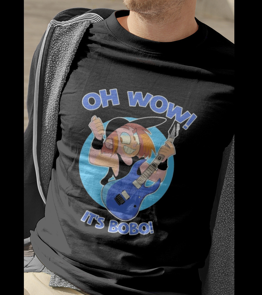 Oh Wow It's Bobo Alestorm Cartoon Character With Electric Guitar T-Shirt