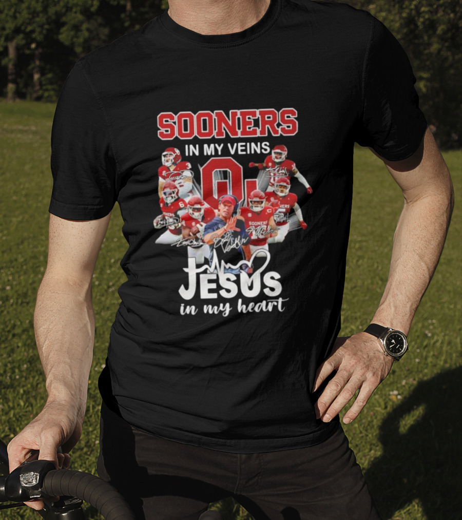Oklahoma Sooners In My Veins Jesus In My Heart Football Team Spirit T-Shirt