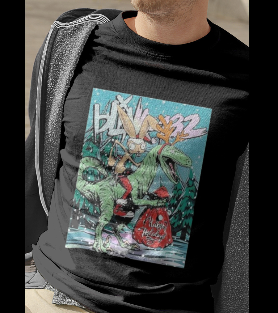 Blink 182 Merry Xmas Rabbit Riding Velociraptor Happy Holidays T-Shirt