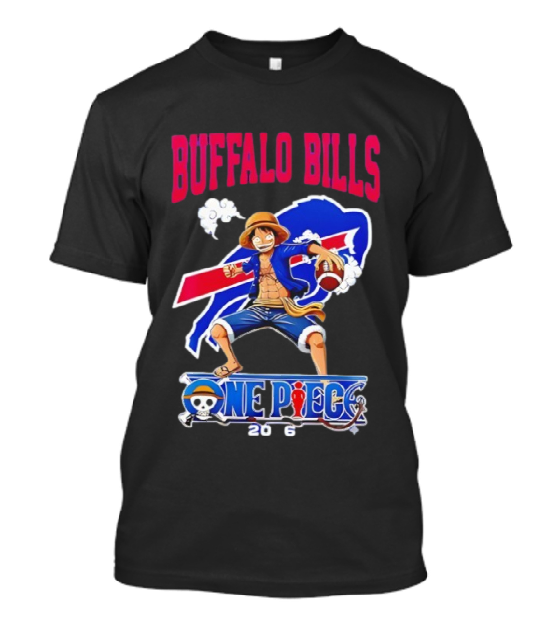 Buffalo Bills One Piece Crossover 2026 Featuring Luffy Football T-Shirt