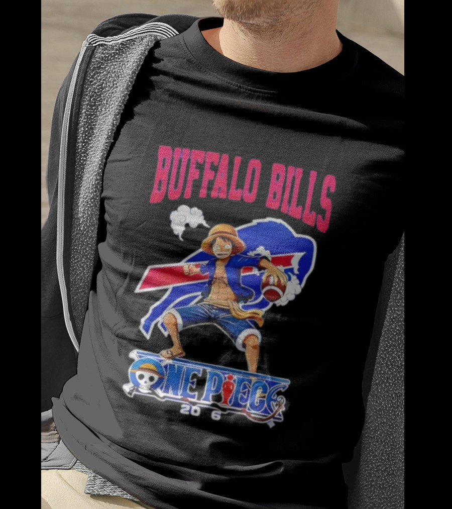 Buffalo Bills One Piece Crossover 2026 Featuring Luffy Football T-Shirt