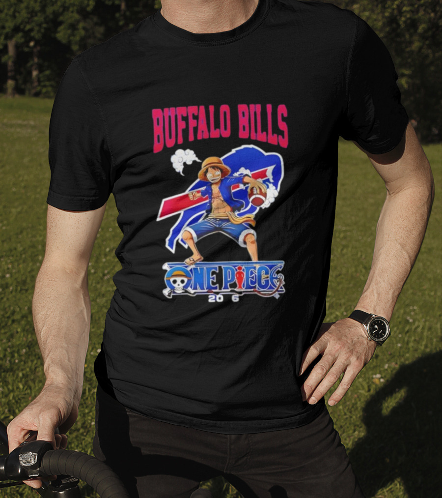 Buffalo Bills One Piece Crossover 2026 Featuring Luffy Football T-Shirt