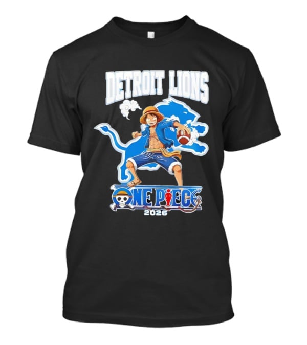 Detroit Lions One Piece Collaboration 2026 Luffy Crossover Football T-Shirt