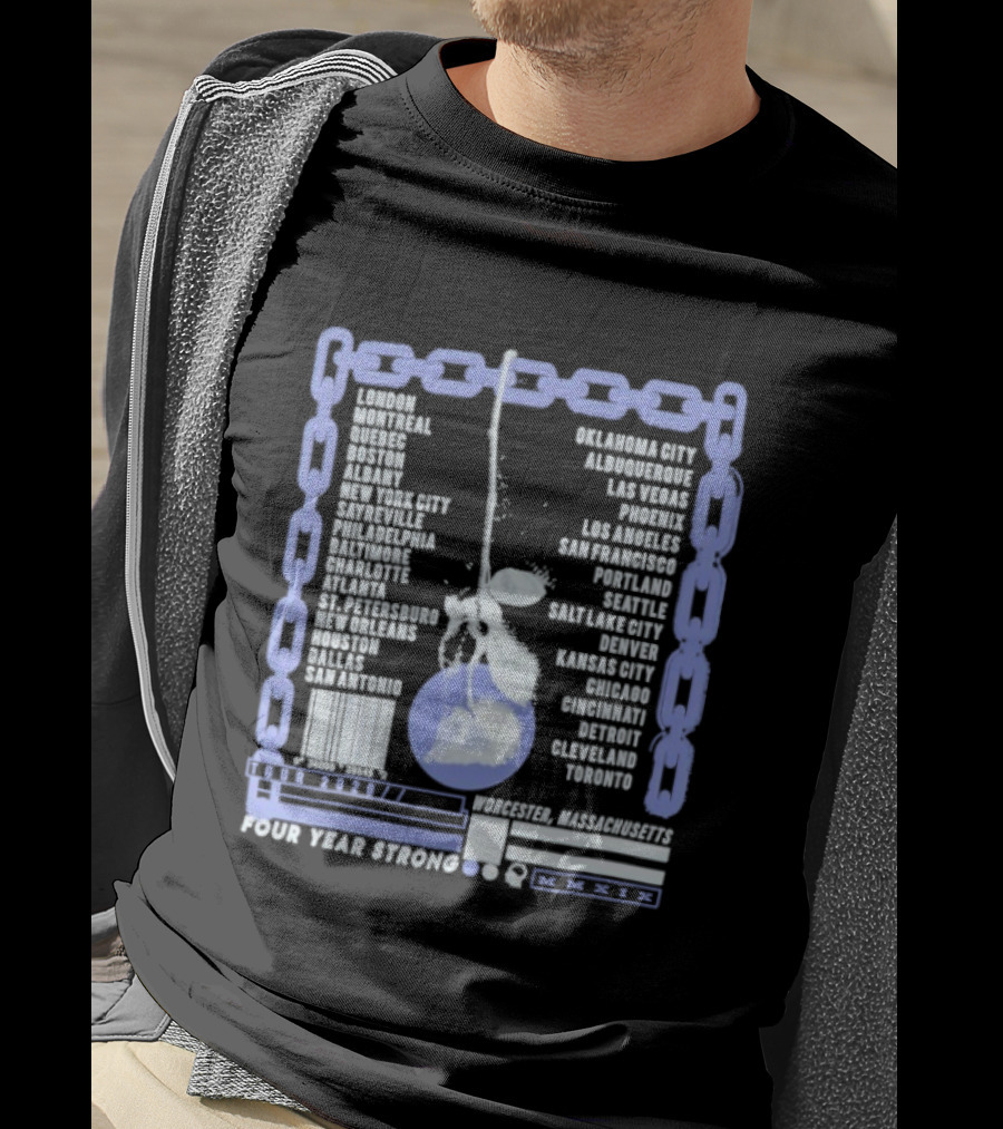 Four Year Strong Chain Tour 2020 Dates With Cherry Graphic And Cities List T-Shirt