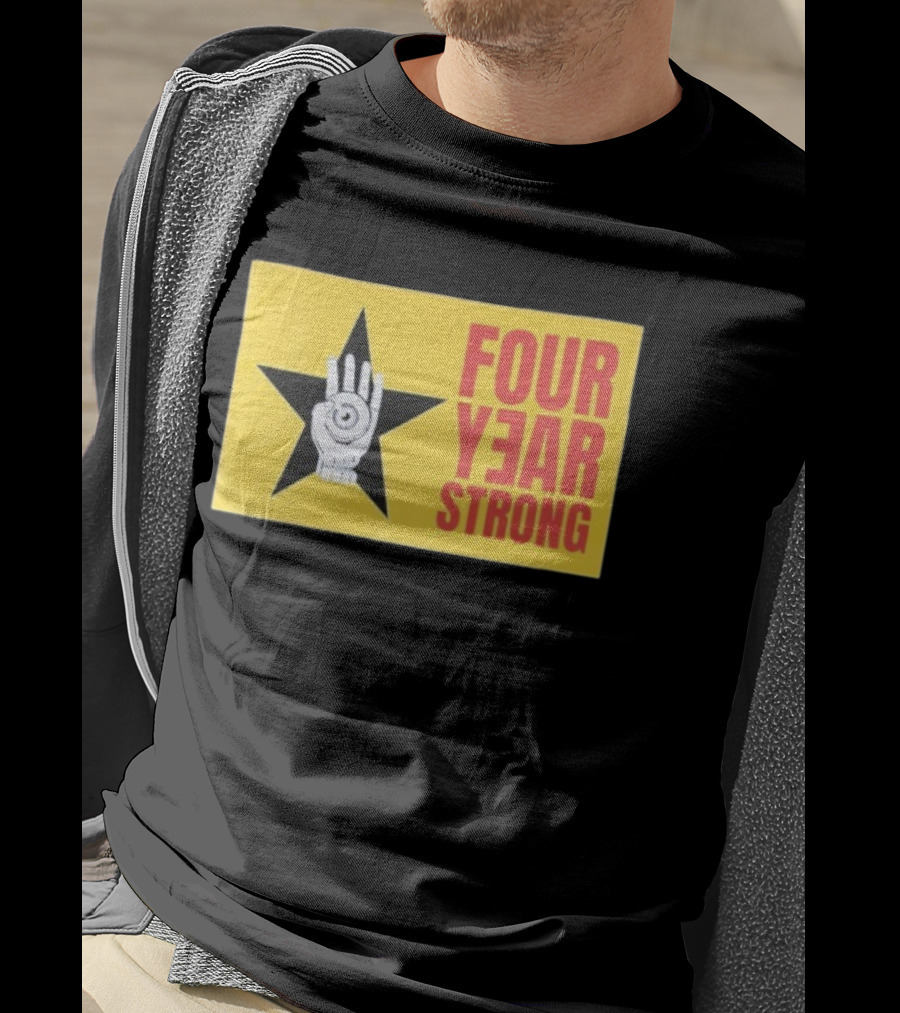 Four Year Strong Star With Hand Eye Symbol On Yellow Background T-Shirt