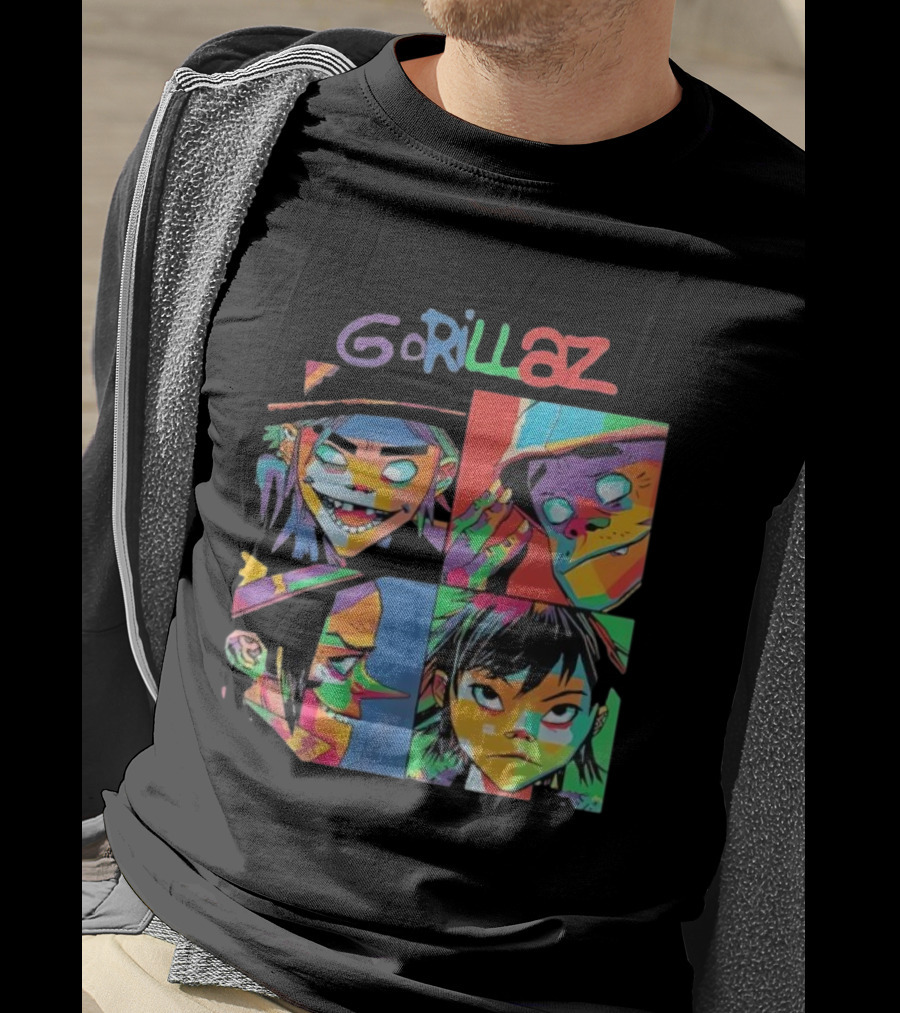 Gorillaz 2D Murdoc Niccals Noodle Russel Hobbs Members Portrait T-Shirt