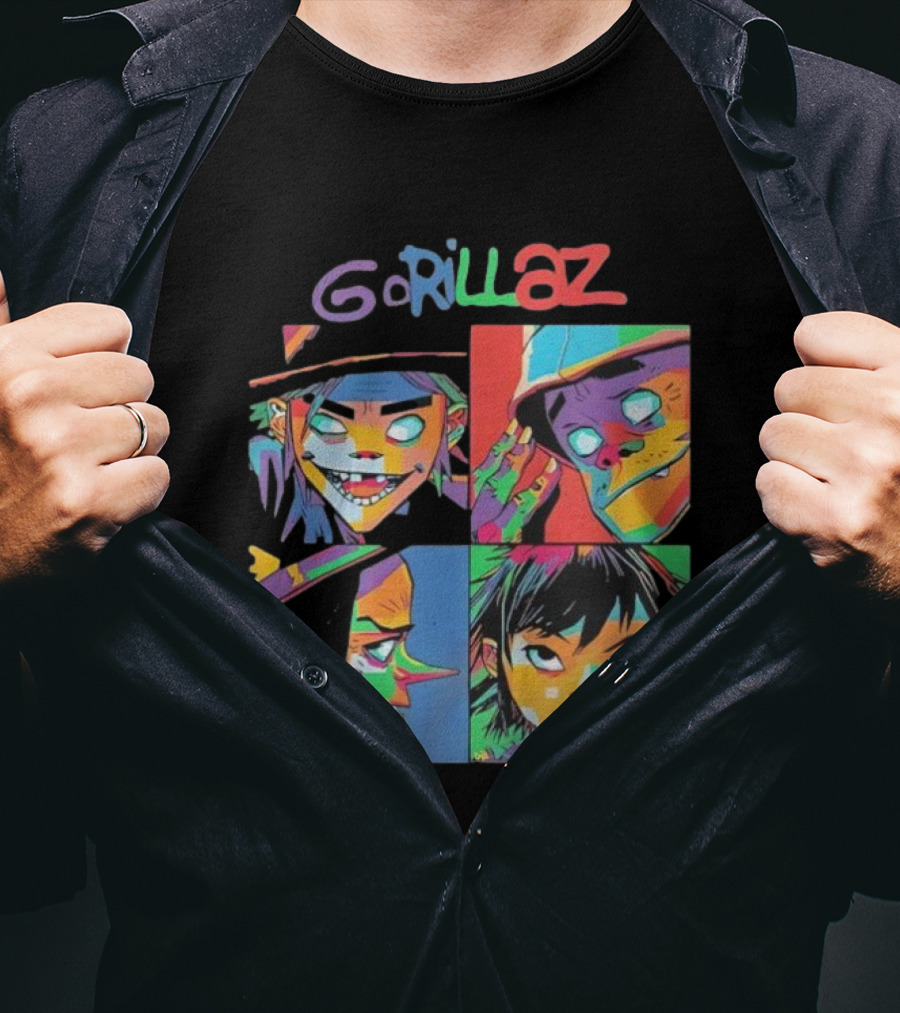Gorillaz 2D Murdoc Niccals Noodle Russel Hobbs Members Portrait T-Shirt