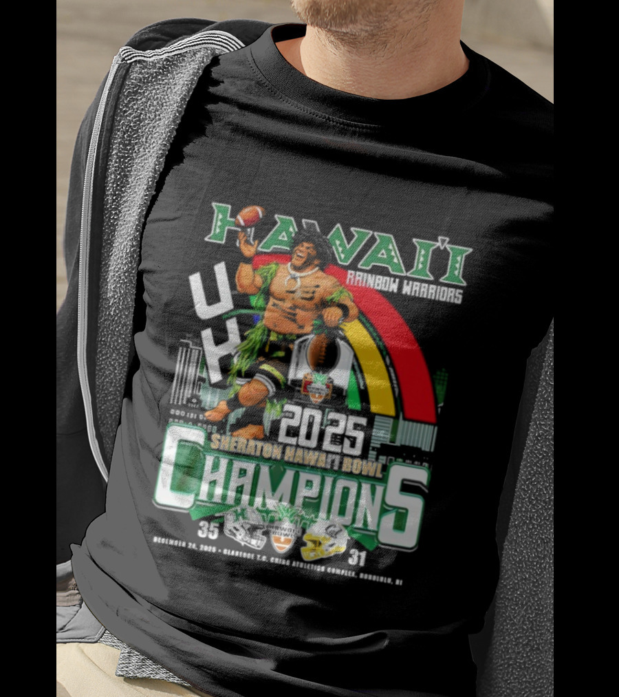 Hawaii Rainbow Warriors 2025 Sheraton Hawai’i Bowl Champions Football Ichts T-Shirt