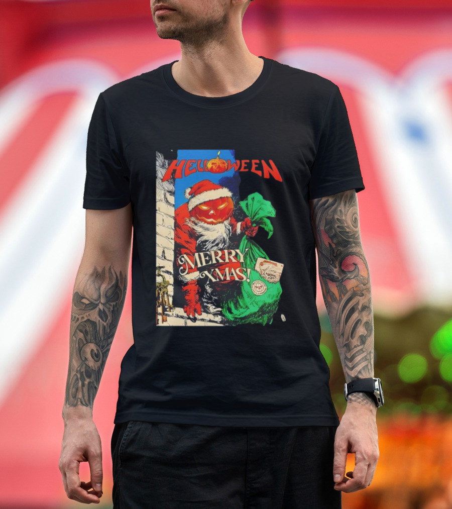 Helloween Merry Xmas Pumpkin Santa Halloween Christmas Fusion T-Shirt