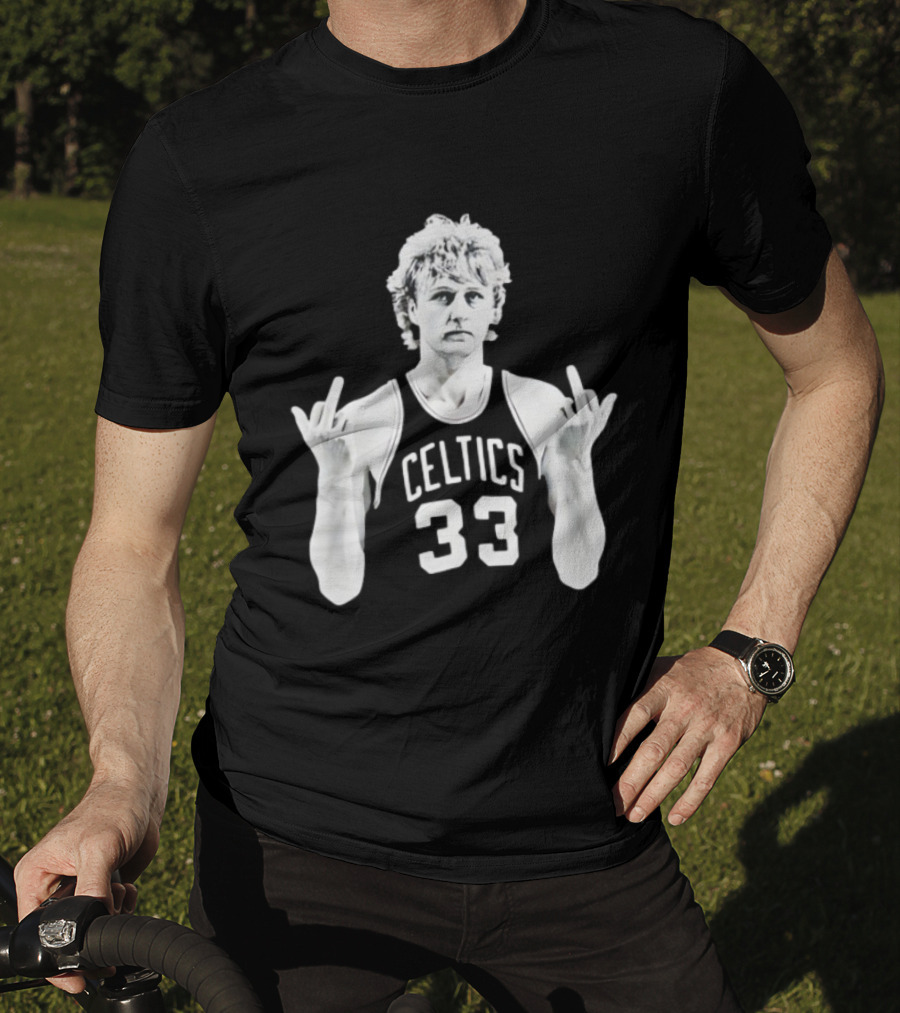 Larry Bird Celtics 33 Middle Finger Retro 90s Basketball Icon T-Shirt