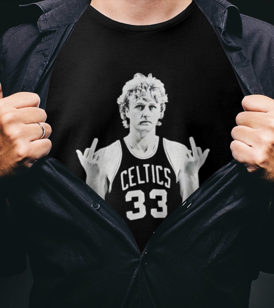 Larry Bird Celtics 33 Middle Finger Retro 90s Basketball Icon T-Shirt