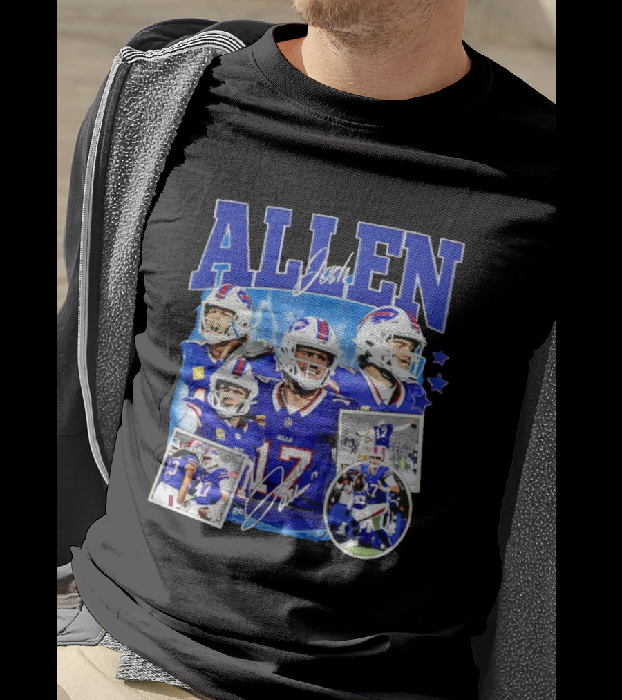 Josh Allen Buffalo Bills NFL Quarterback Signature Collage T-Shirt