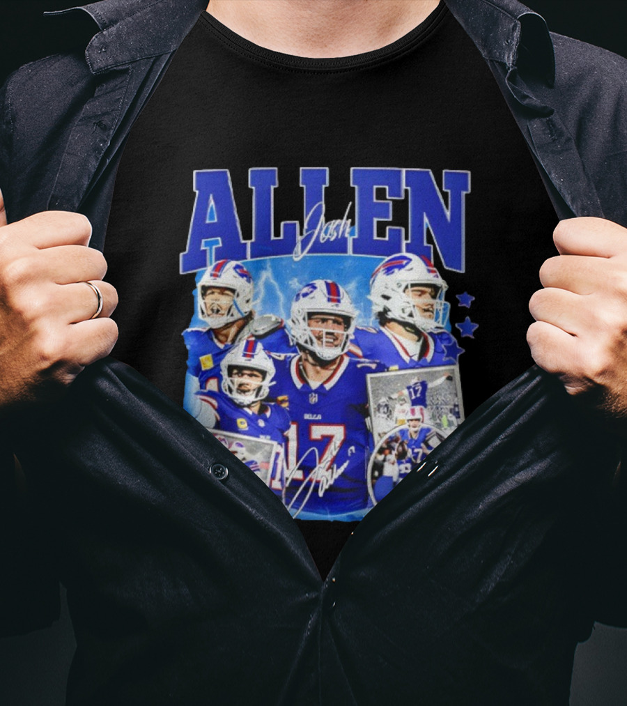 Josh Allen Buffalo Bills NFL Quarterback Signature Collage T-Shirt