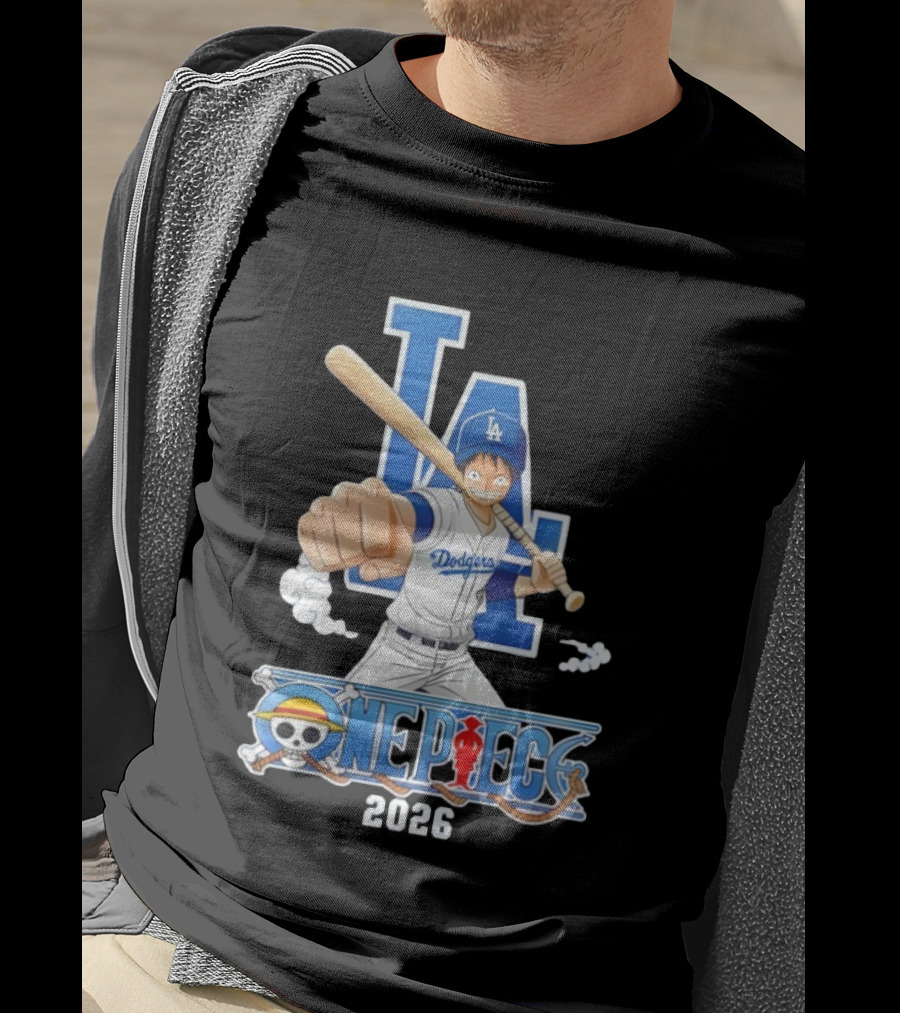 Los Angeles Dodgers One Piece Crossover 2026 Collaboration Luffy Baseball Theme T-Shirt