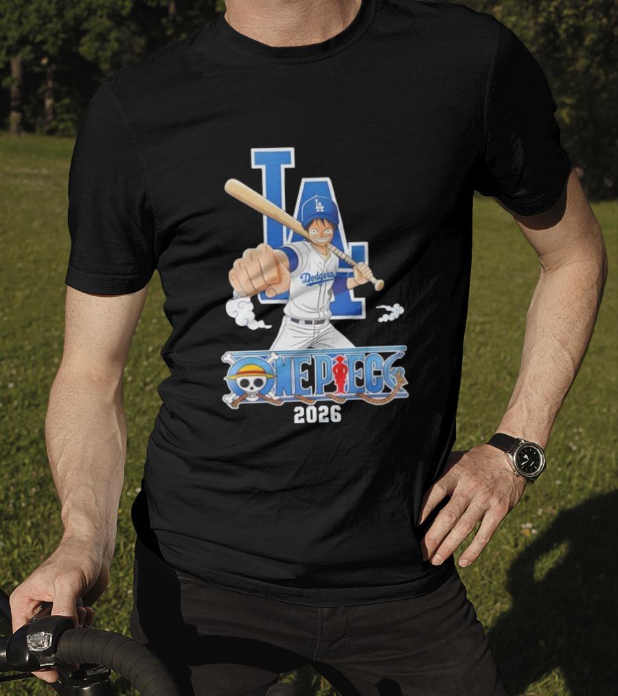 Los Angeles Dodgers One Piece Crossover 2026 Collaboration Luffy Baseball Theme T-Shirt