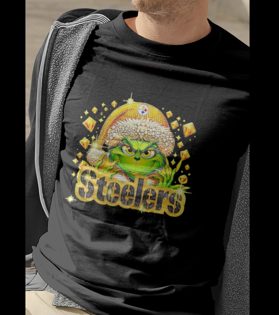 Pittsburgh Steelers Grinch Christmas Bling Santa Hat Holiday Merchandise T-Shirt